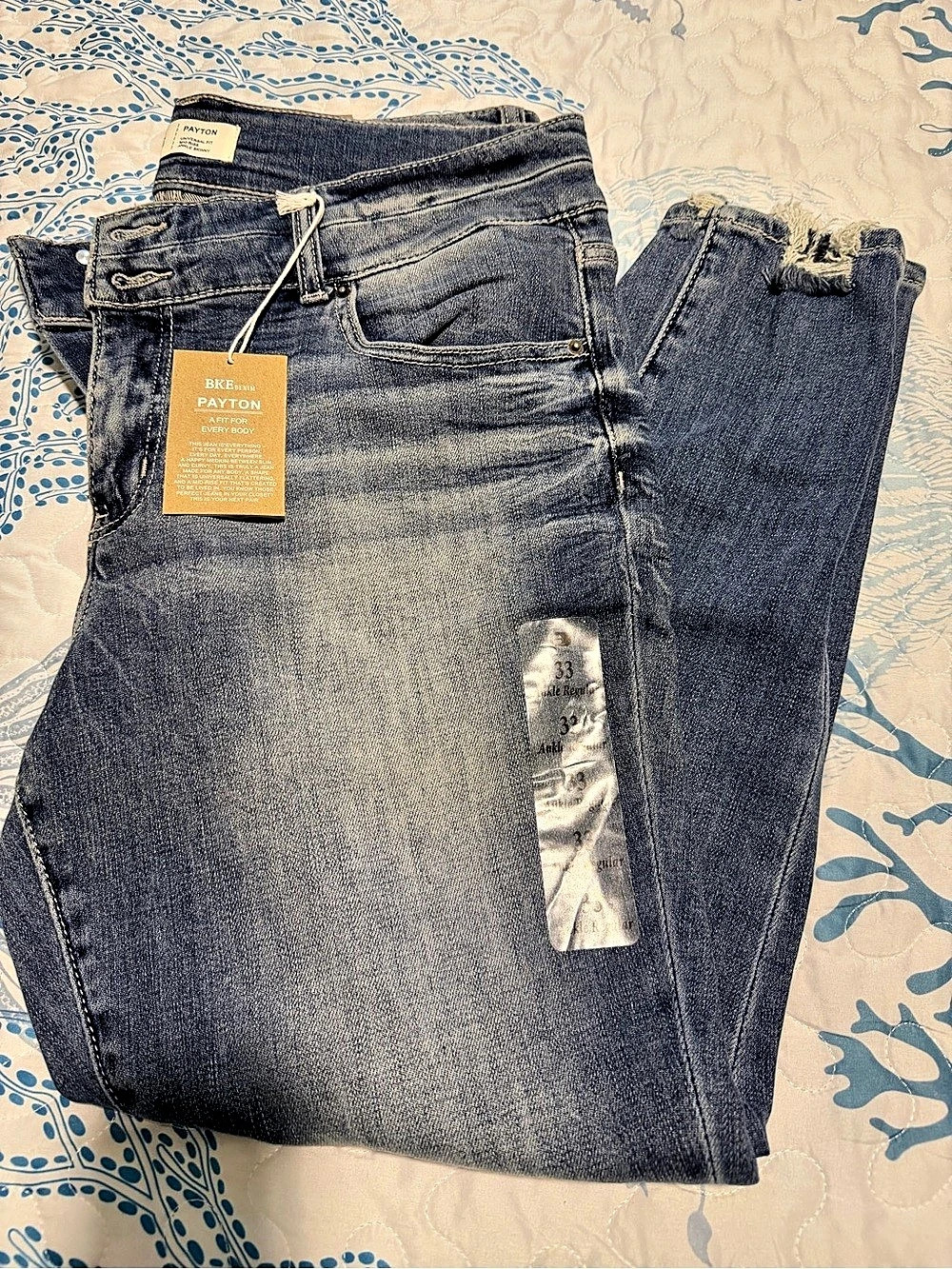 NWT BKE Payton Ankle Skinny Mid Rise Jeans in Blue Waist 33